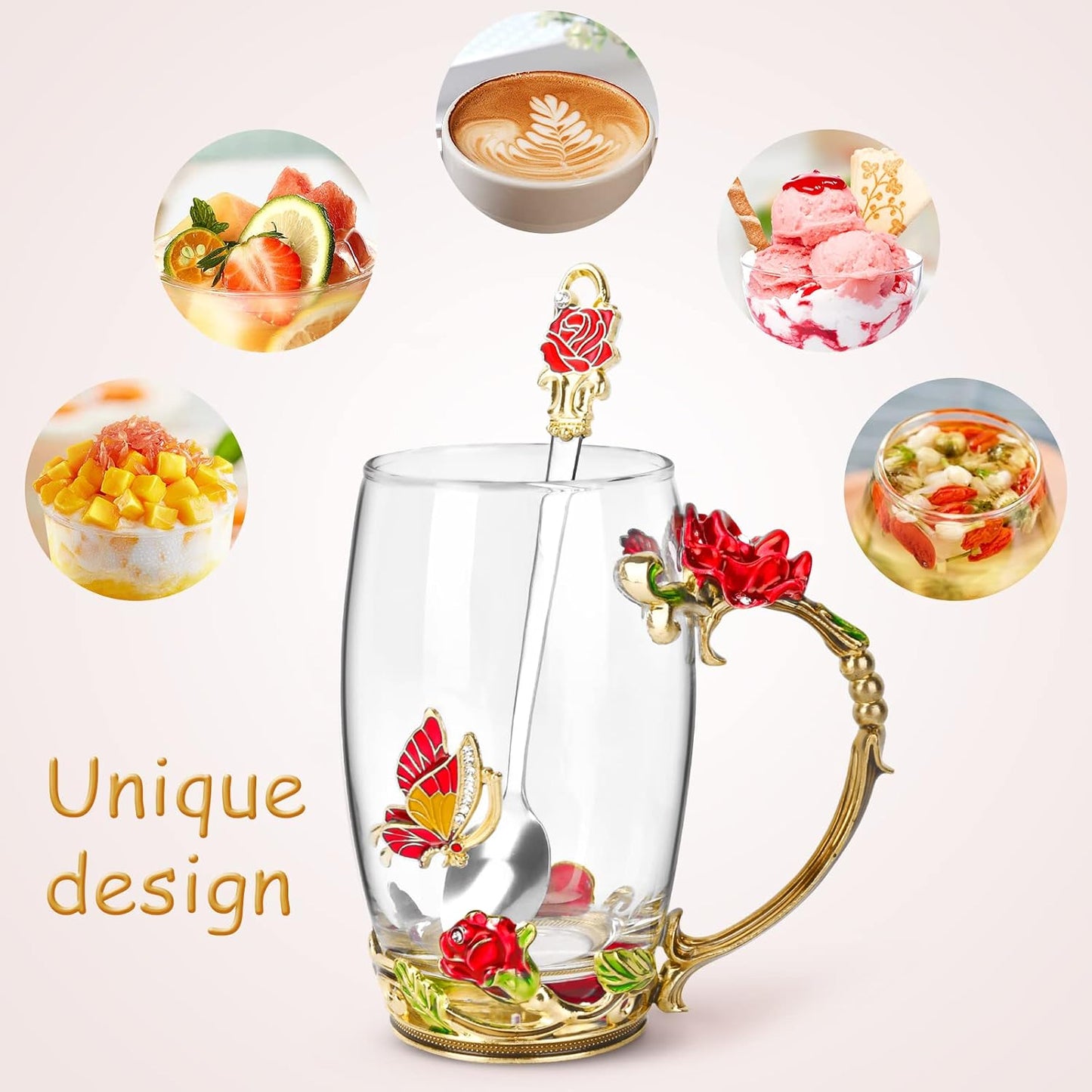 Enamel Glass Flower Tea Pot With Removable Loose Tea Leaf Infuser Tea Maker Teapot Set 30.4OZ Gifts for Women,Mom,Birthday