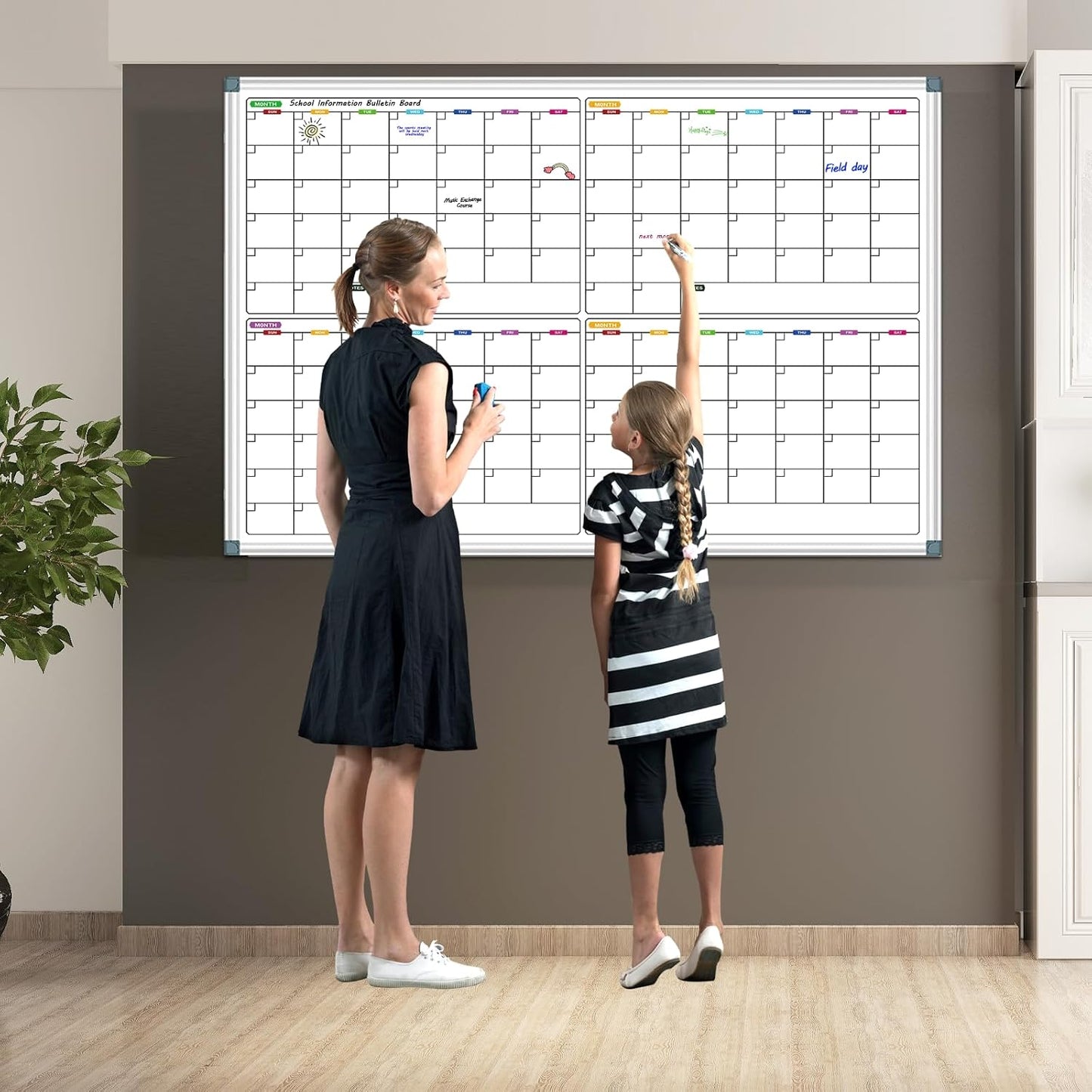 Magnetic Dry Erase Board Calendar for Wall 36" x 24", Monthly Calendar Whiteboard for Wall, Planning Board Bulletin Board Portable Board for Office, School, Home, Kitchen, Planning, Memo