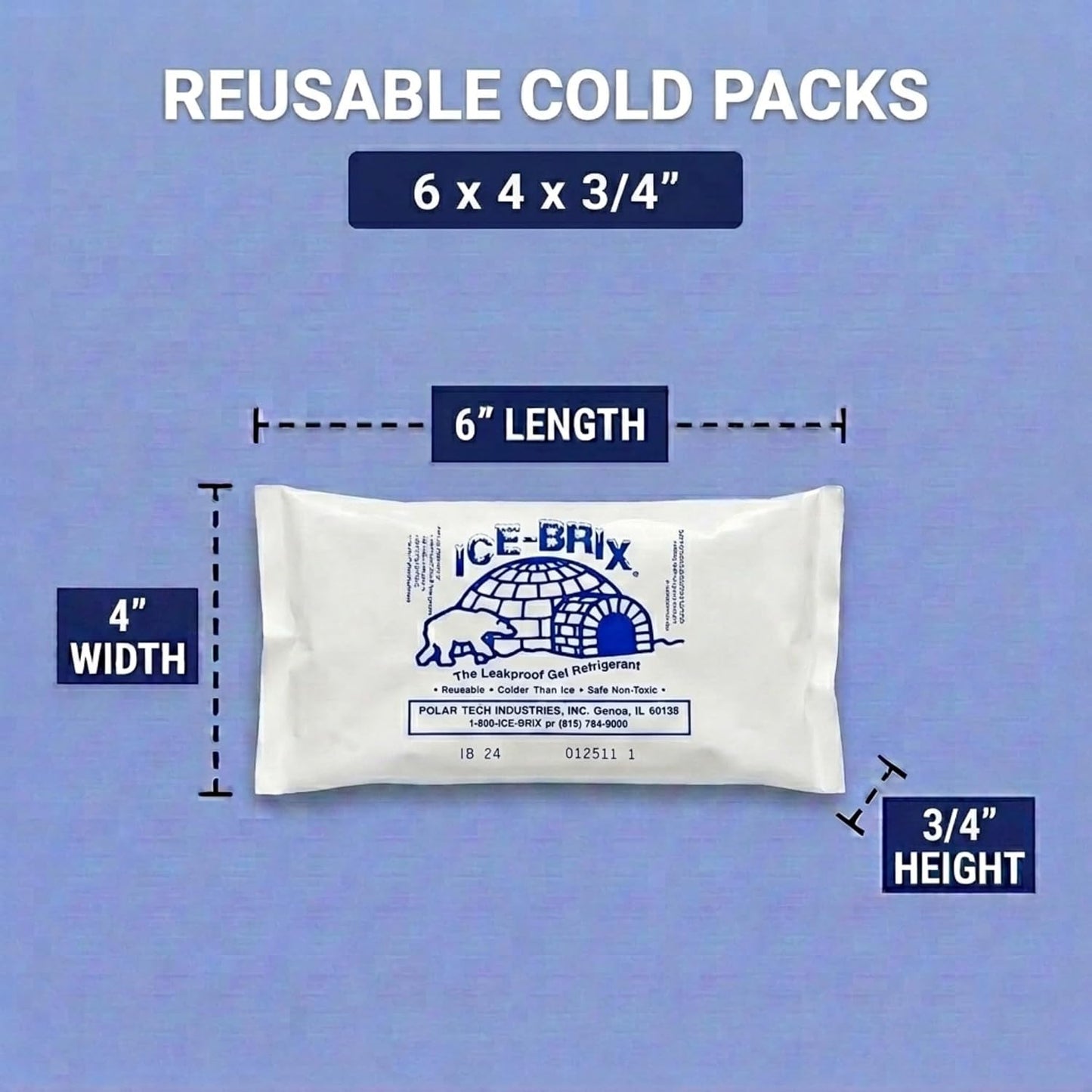 ICE-BRIX Reusable Gel Ice Packs for Shipping, 5 x 2.75 x 0.75 in, 3 oz White (96 Pack) - Compact Cold Packs for GLP-1 Medication Mailers, Lunch Boxes, Small Coolers, Frozen Food & Perishables