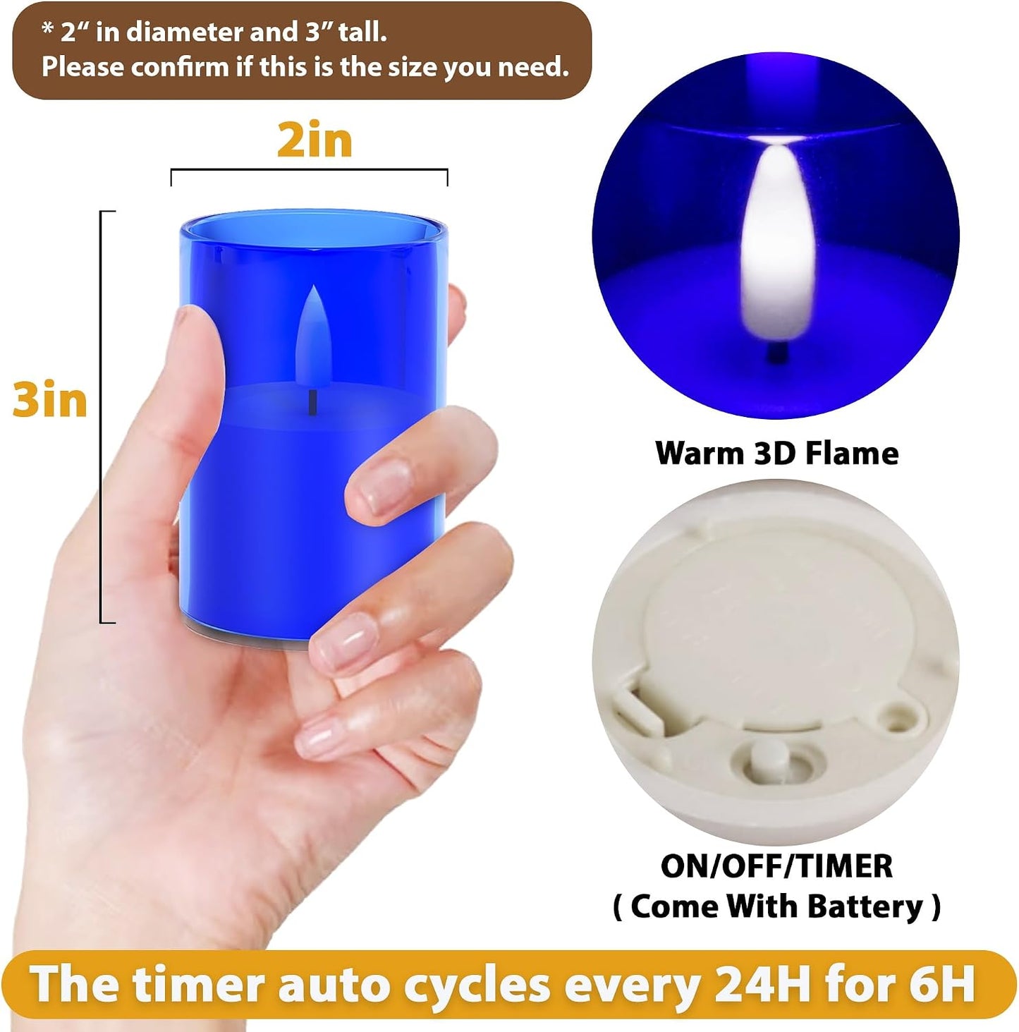 VIODAIM 12Pack Flickering Flameless LED Candles with Timer, Battery Powered - Small Pillar & Votive, Clear (2"X3")