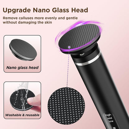 Electric Foot Callus Remover with Nano-Glass Head & 60Pcs Sandpaper Discs, 4 Hours Run Time, Electric Callus Remover for Feet with 3 Adjustable Speeds, Pedicure Tools for Dry Dead Skin Cracked Heels
