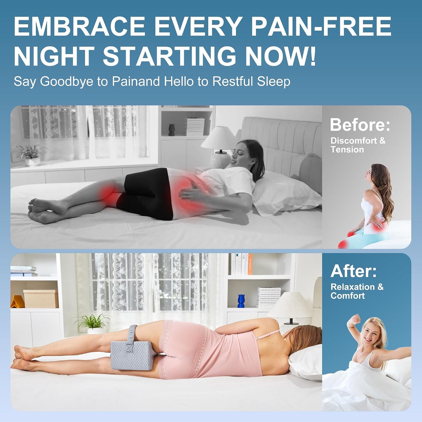 UJPFEO Knee Pillow for Side Sleepers, Leg Pillow for Sciatica, Back, HIPS, Knees, Joints Pain Relief,Pillows for Between Legs While Sleeping Spine Alignment Support & Relieves Pressure