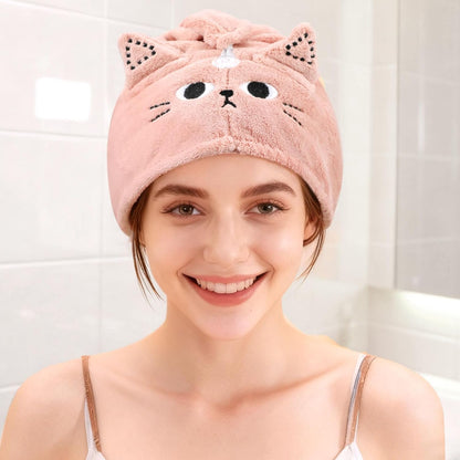 2Pack Microfiber Hair Towel Wrap for Kids, Cute Cat Absorbent Hair Drying Turbans Head Towels for Women Girls (Pink and Gray cat)