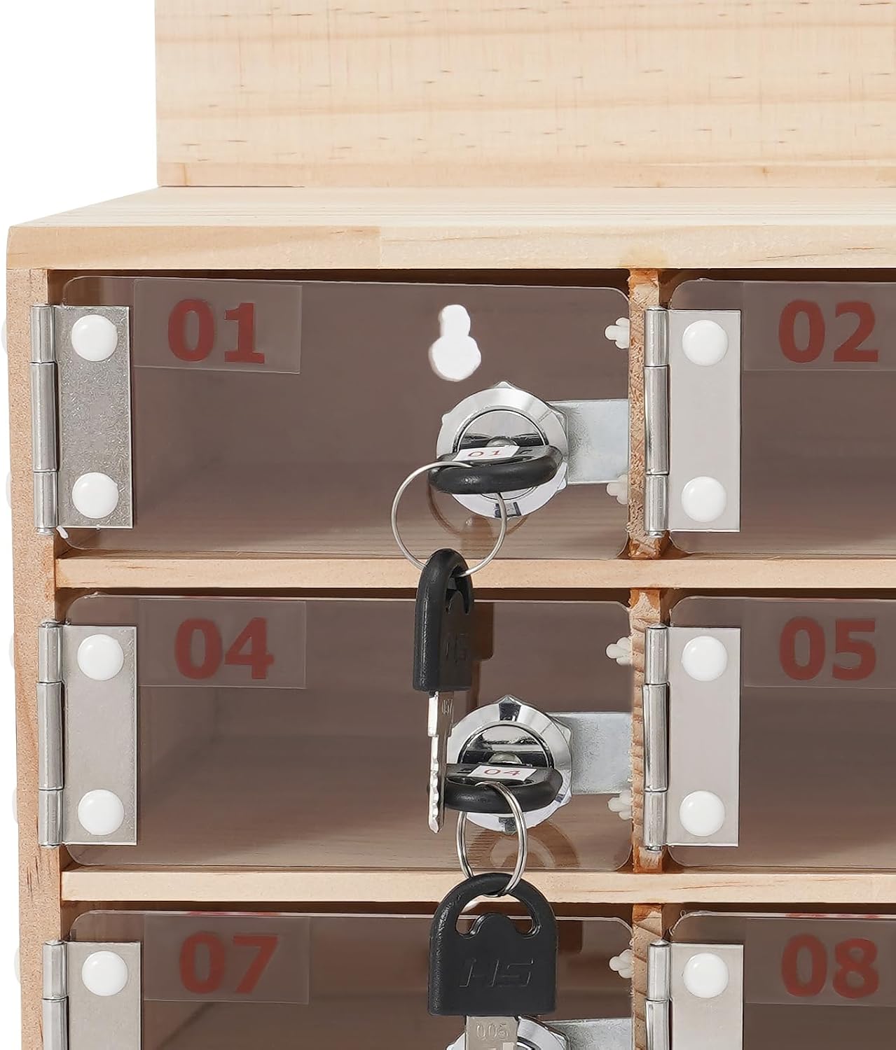 20-Slot Cell Phone Locker Box, Wood/Acrylic, Wall/Desk with Locks and Keys