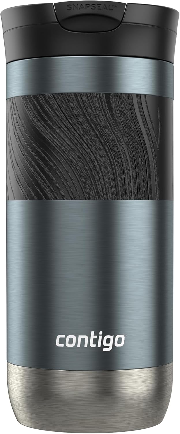 Contigo SNAPSEAL Insulated Stainless Steel Travel Mug with Grip 20oz. Blue Corn Transparent Satin & Midnight Berry