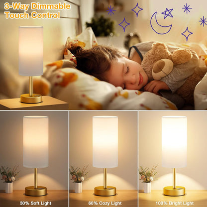 Dicoool Touch Bedside Table Lamp with USB - 3 Way Dimmable Wood Lamp for Bedroom Nightstand, Desk Lamp with Charging Station for Dorm, Living Room, Office, Kids Room, Small, 14in