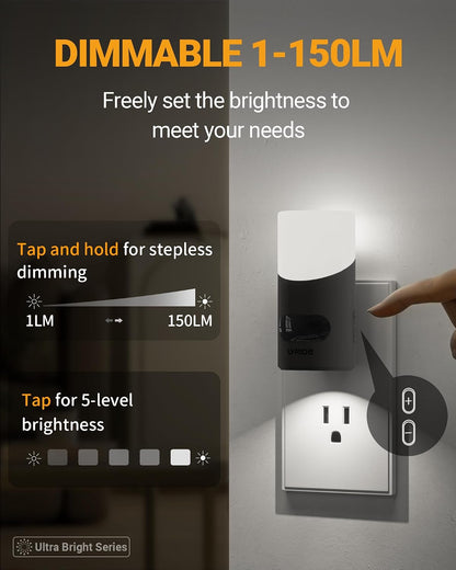 Lyridz Amber Night Light with Motion Sensor, 1-150LM Dimmable Plug-in Nightlight Indoor for Bedroom, Bathroom, Hallway, Stairs, Pet House, Toilet, 2 Pack