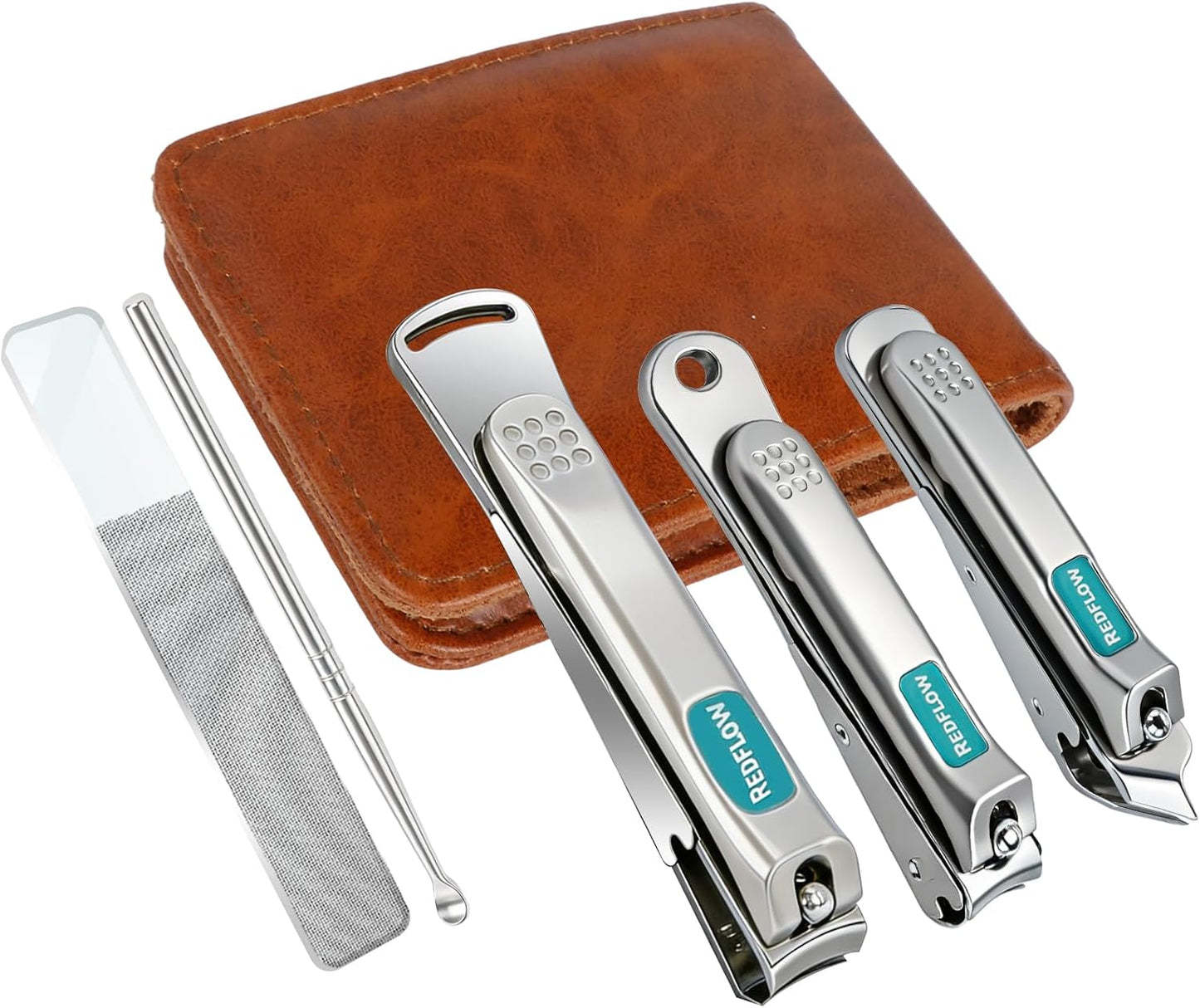 Nail Clippers Set (5 Pack), Including 1 Stainless Steel Nail Clipper, 1 Angled Toenail Clipper, 1 Large Fingernail Clipper, 1 Nano Nail File, and 1 Ear Pick; Suitable Nail Clippers for Men, Women