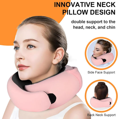 Travel Pillow - Hooded Neck Pillow Airplane Memory Foam Filling for Plane, Office, Cars Sleeping, Road Trip, Long Flights, Airplane Travel Essentials, Includes Eye Mask & Earplugs (Green)