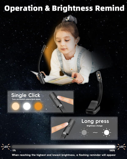 Book Lights for Reading at Night,Reading Lights,AAA Battery Clip-On Led Reading Light with 3 Colors & Stepless Dimming,Portable and Ultra-Lightweight with Long Runtime(Light White)