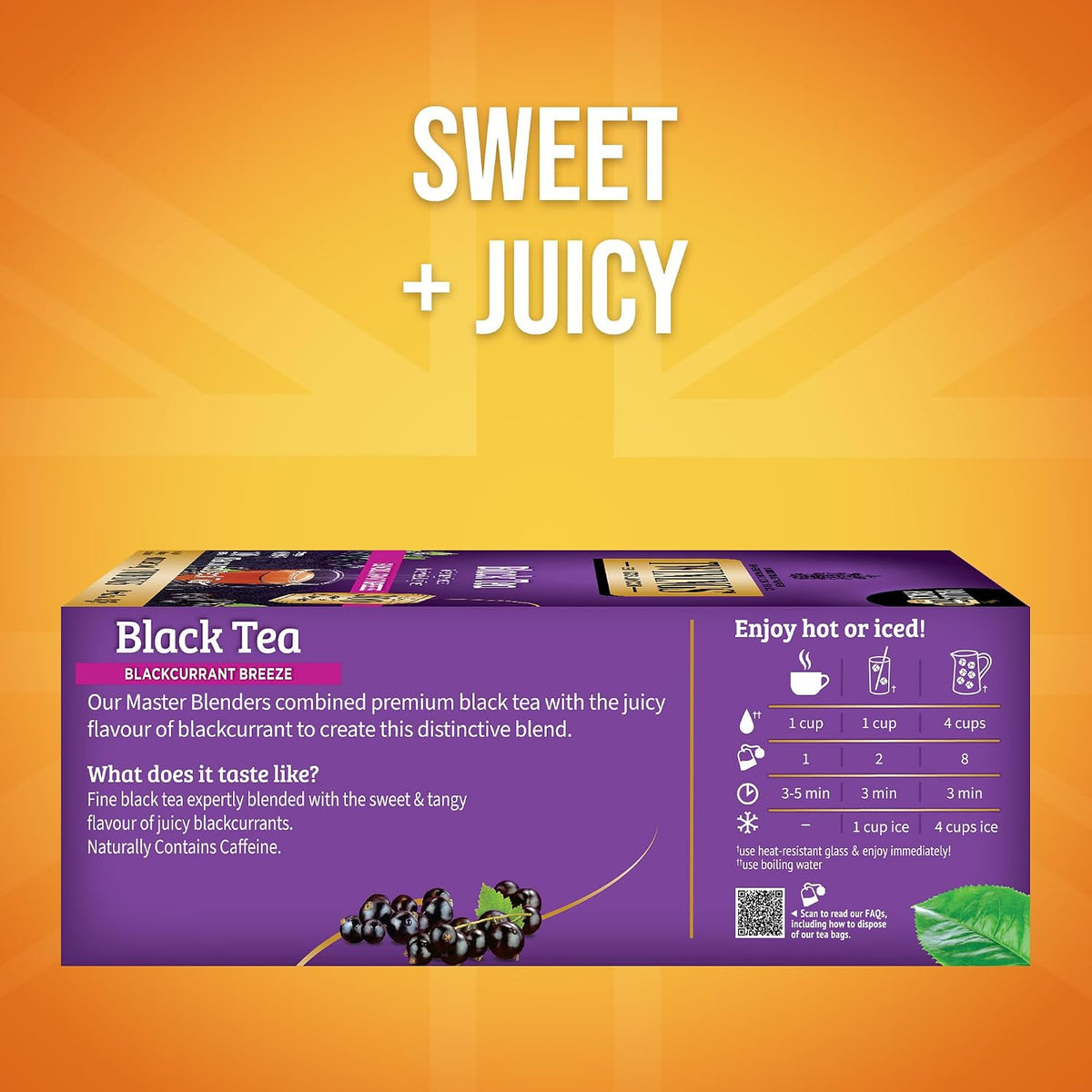 Twinings Blackcurrant Breeze Black Tea Individually Wrapped Bags, 100 Count (Pack of 1), Sweet, Tangy Taste, Caffeinated, Enjoy Hot or Iced, 100 Teabags
