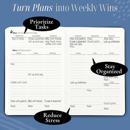 Goal Crazy Undated Planner – 90 Day Guided Journal & Productivity Organizer, A5 Daily & Weekly Planner with Goal Setting, Habit Tracker, To Do List, Academic & Work Calendar, Leather Hardcover - Black