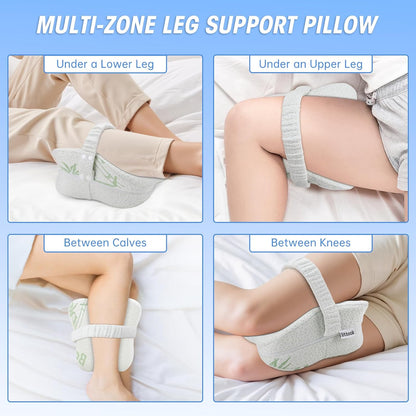 Knee Pillow for Side Sleepers & Sciatica Pain Relief, Memory Foam Leg Pillow for Side Sleeping with Detachable and Adjustable Strap, Two Covers, Blue& Grey, Gifts for Men and Women, One Pillow Only