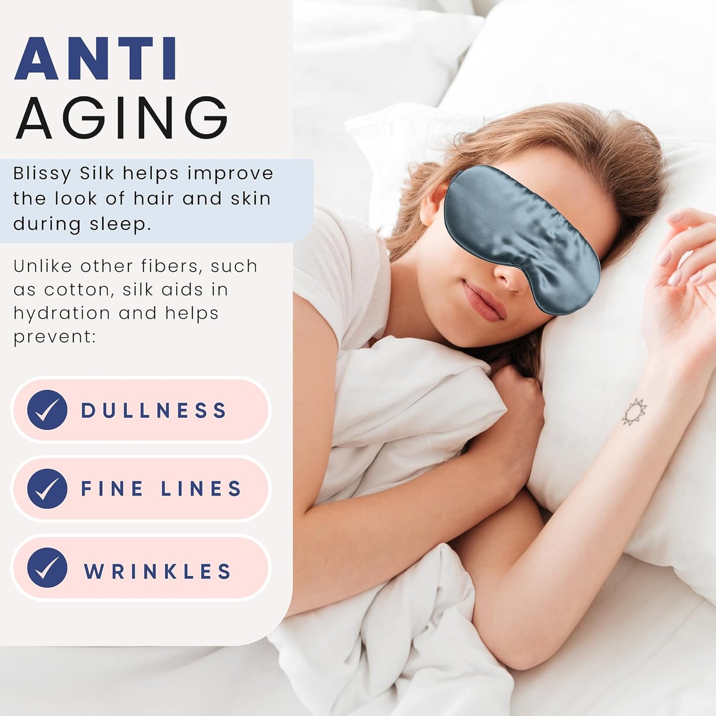 Blissy Silk Sleep Mask - Eye Sleeping Mask for Women & Men for Total Blackout - 100% Pure Mulberry Silk, 22 Momme 6a Fibers - Blindfold Sleep Mask Side Sleeper Eye Cover (Non Adjustable)