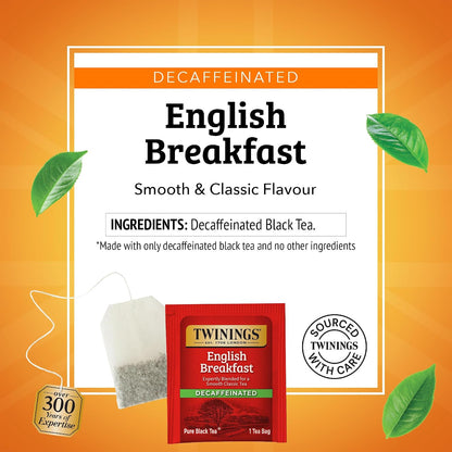 Twinings Decaffeinated English Breakfast Black Tea Individually Wrapped Bags, 100 Count (Pack of 1), Smooth, Flavourful Black Tea, Enjoy Hot or Iced, 100 Teabags