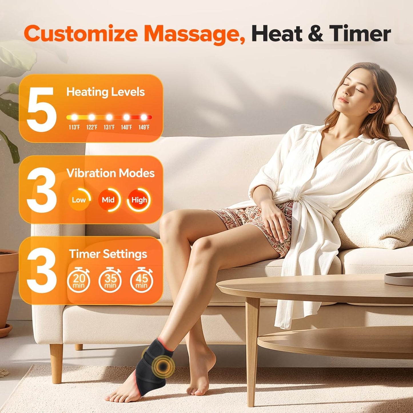 WoloyHeatie Cordless Foot Massager for Neuropathy, 3000mAh Rechargeable Ankle Heating Pad with Massage for Circulation, Foot Ankle Pain Relief Massager, Gray