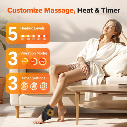 WoloyHeatie Cordless Foot Massager for Neuropathy, 3000mAh Rechargeable Ankle Heating Pad with Massage for Circulation, Foot Ankle Pain Relief Massager, Gray