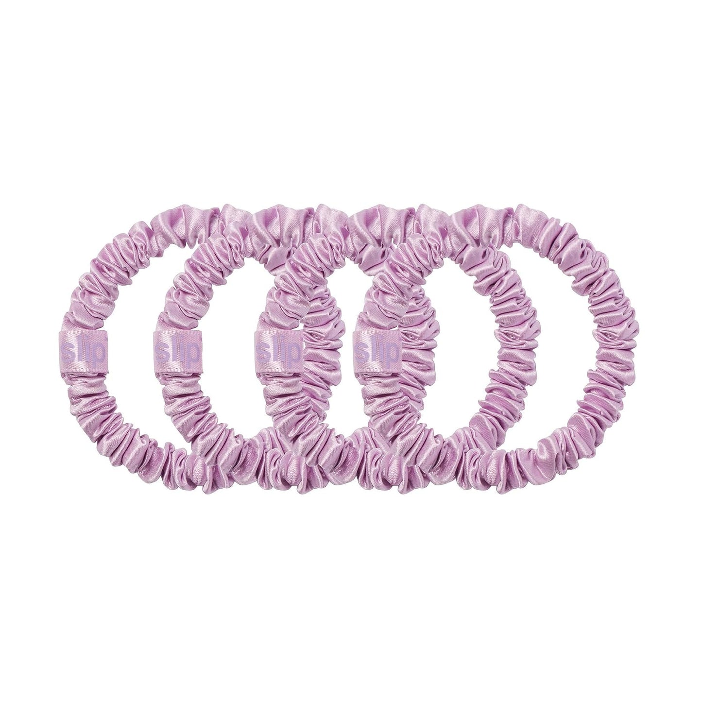 Slip Silk Hair Ties — Skinny Silk Black Scrunchies, No Damage, No Crease, Anti-Breakage |100% Mulberry Silk | All Hair Types | Made with Proprietary Slipsilk™ | Set of 4
