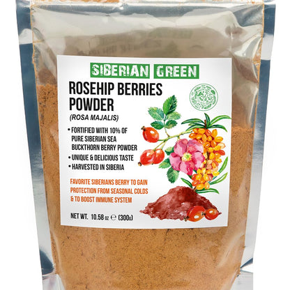 Ground Siberian Rose Hips Flour 300g w Sea Buckthorn Fine Fine Powder Tea from Siberia Altai Mountains Taiga No Added Sugar Resealable Pouch
