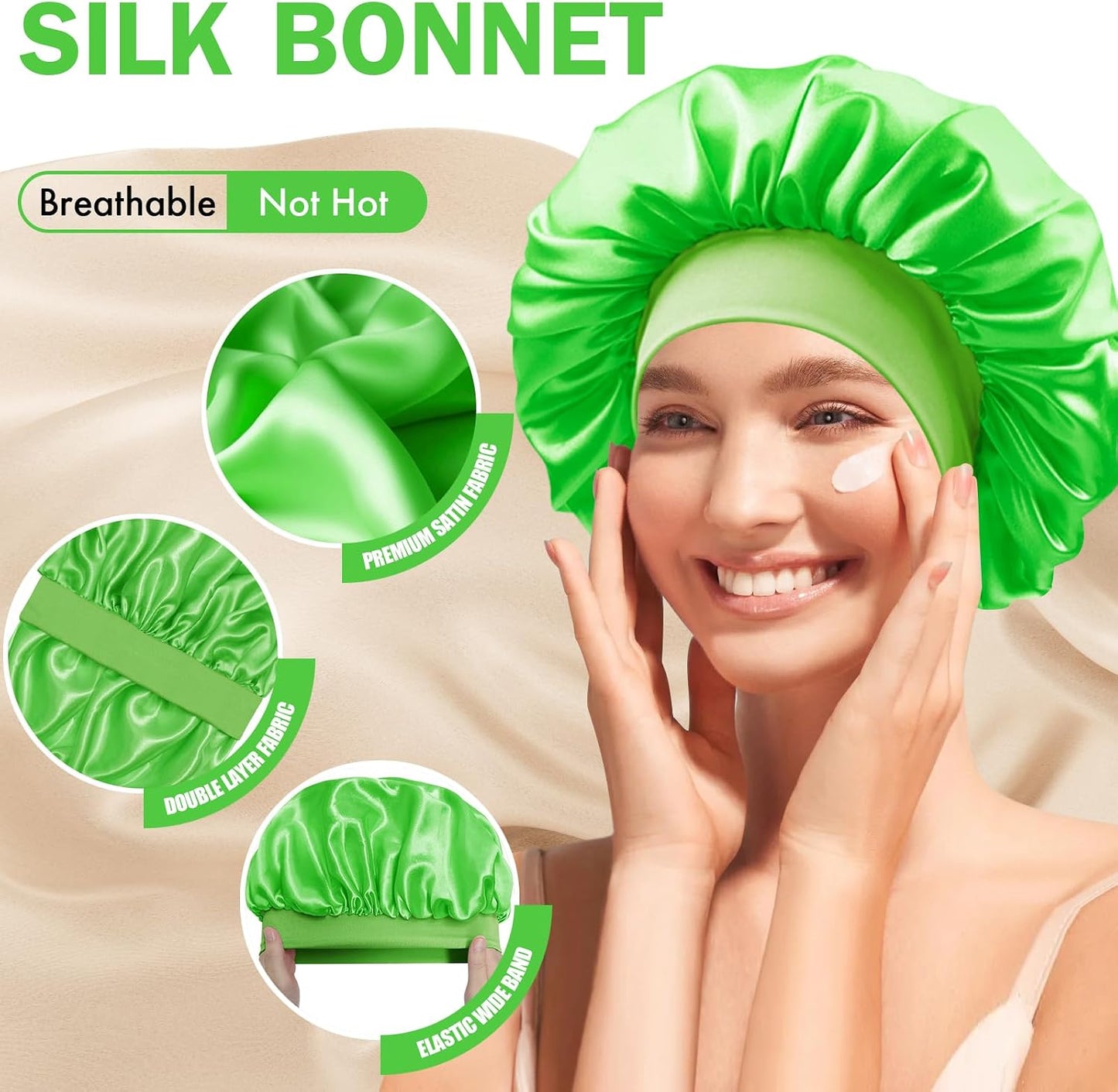 Satin Silk Bonnet for Sleeping, Double Layer Silk Sleep Cap for Men & Women, Soft Satin Lined Bonnet for Curly Hair
