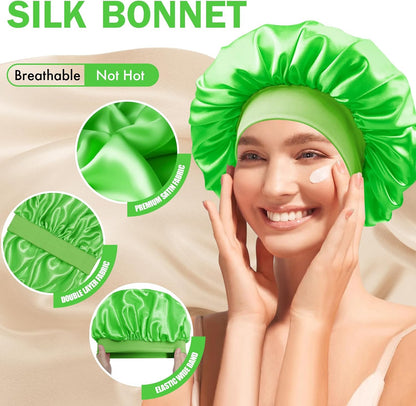 Satin Silk Bonnet for Sleeping, Double Layer Silk Sleep Cap for Men & Women, Soft Satin Lined Bonnet for Curly Hair
