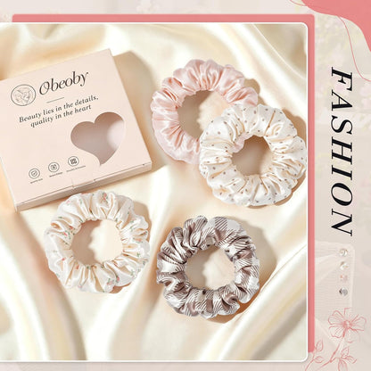 4 Pack 100% Mulberry Silk Scrunchies for Hair Sleep, No Damag Frizz Control Stylish Silk Hair Scrunchies Small Gifts for Women