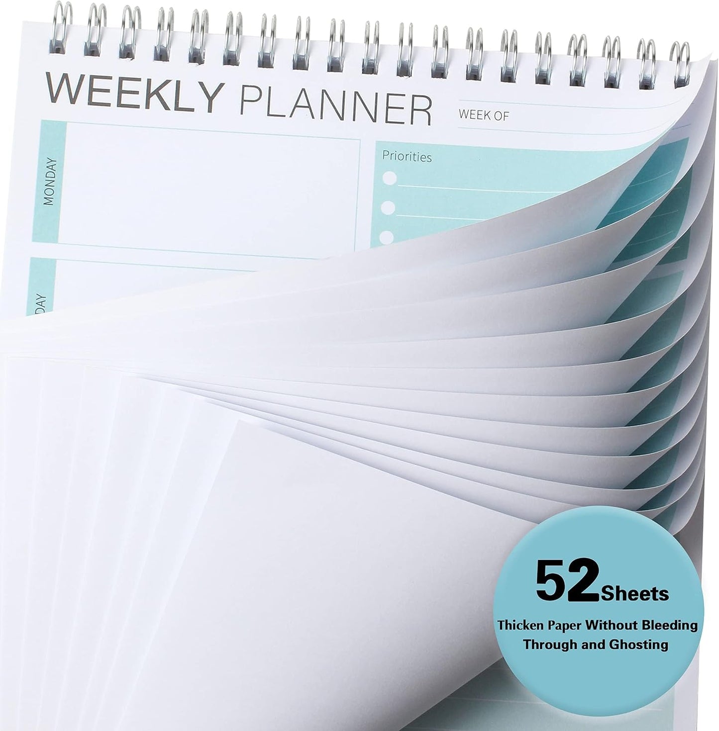 Weekly Planner Notepad,Spiral To Do List Undated Planning Pad, Weekly Organizer for Students, Weekly Agenda for Work & Daily Life, 52 Sheets, 6.5 x 9.8 in (Green)