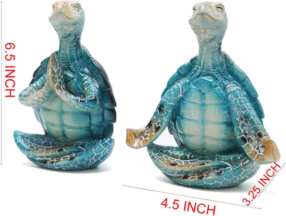 Hodao 2PCS Sea Turtle Meditation Yoga Figurines, Coastal Beach Decor