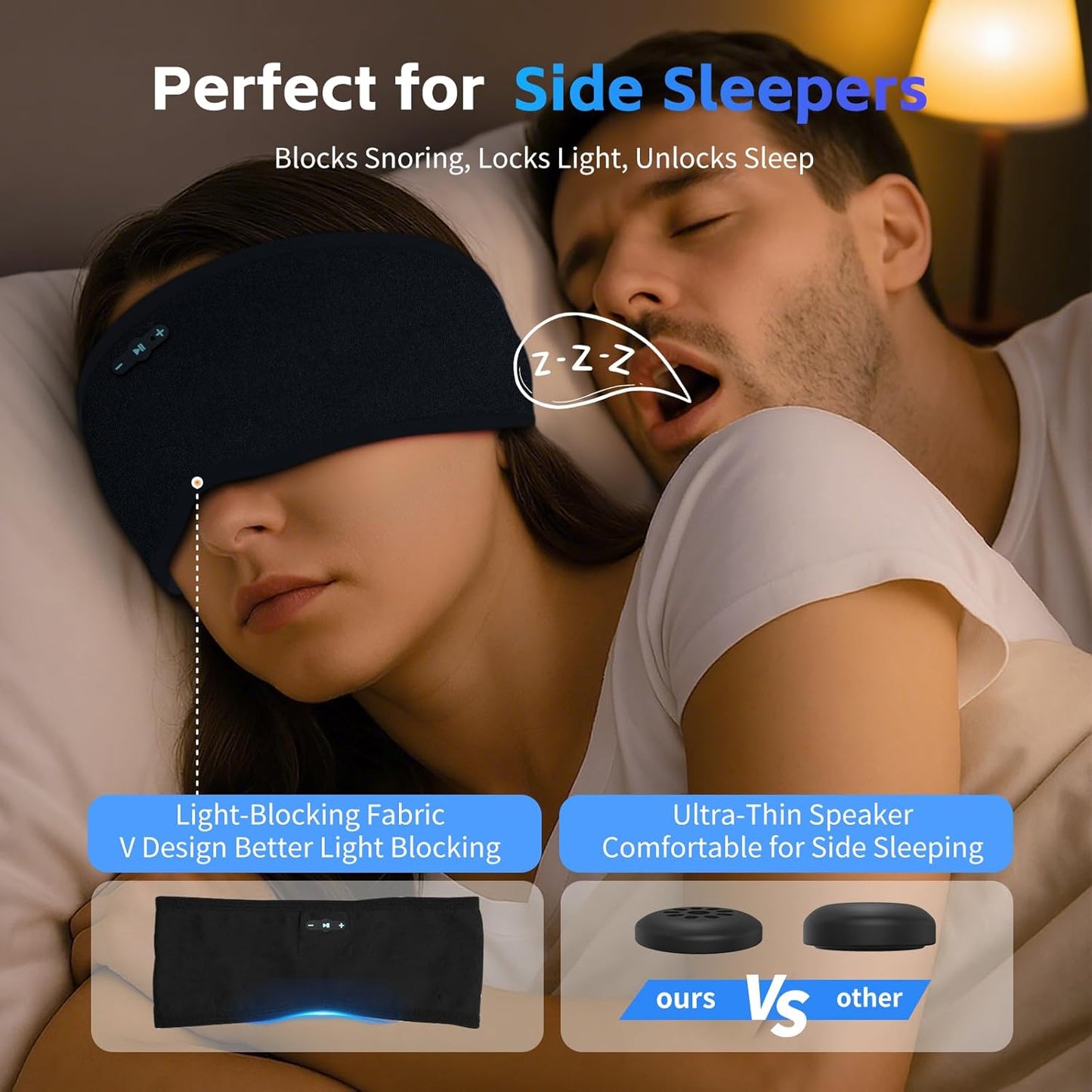 Sleep Headphones Bluetooth 6.0 Headband, 3-IN-1 Sleeping Headband Headphones for Side Sleepers with 20H PlayTime, HD Stereo, Removable and Washable Wireless Headband for Sleeping Sport (Black)