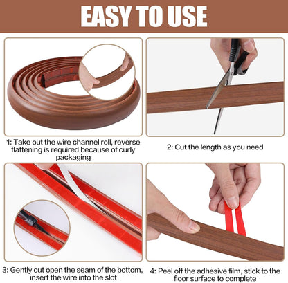 Floor Cord Cover Self Adhesive Cord Hider,10FT Cable Management, Extension Strip Protector for Wires, Prevent Cable Trips for Offices, Gyms, Exhibitions Cavity 0.39"(W) x 0.27"(H) BrownWood