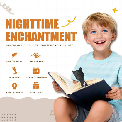 Rechargeable Kids Book Light, Cute Bookmark Reading Light for Kids, Dimmable Portable LED Book Light for Reading in Bed, Eye-Caring Bedtime Reading Lamp for Children & Travel, Black