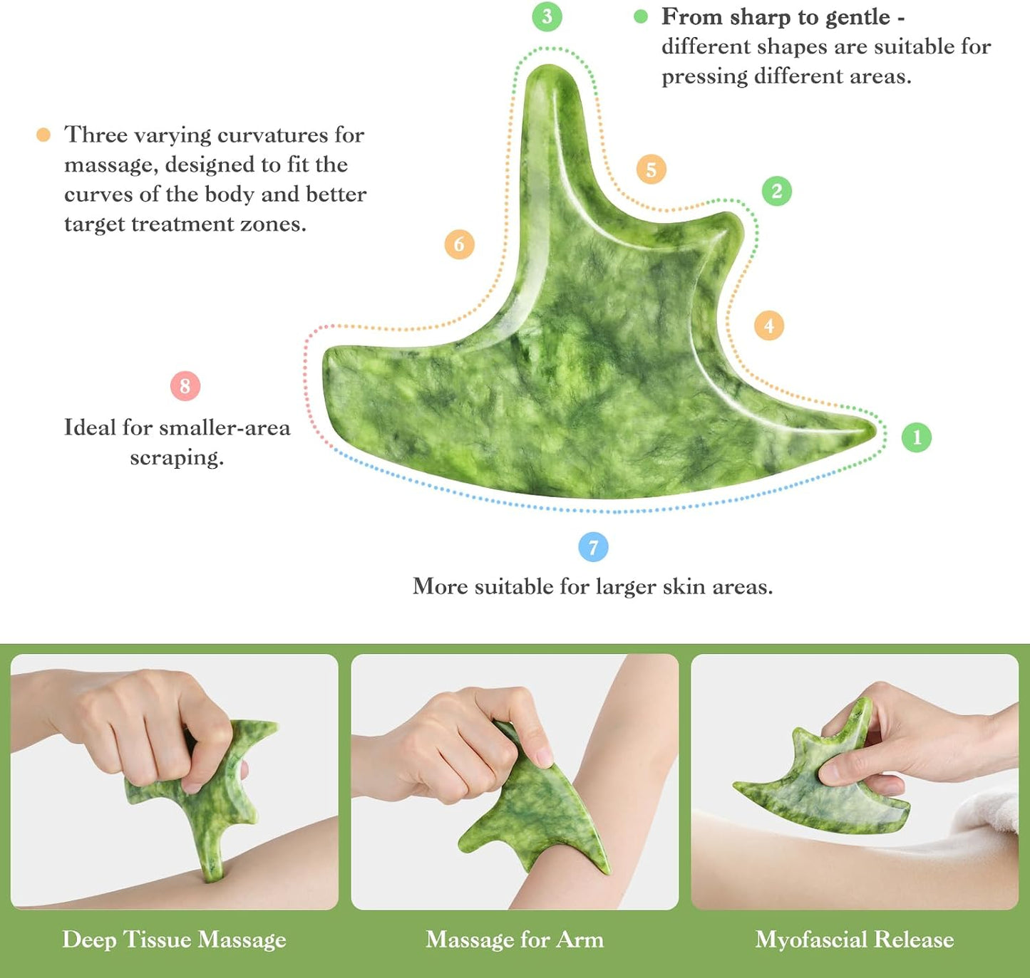 3 in 1 Jade Stone Gua Sha Massage Tool, Large Guasha Muscle Scraper Tools Set with Handle Muscle Scraping Massage Tools Anti Cellulite Spa Acupuncture Tools for Back Neck Leg Lymphatic Drainage