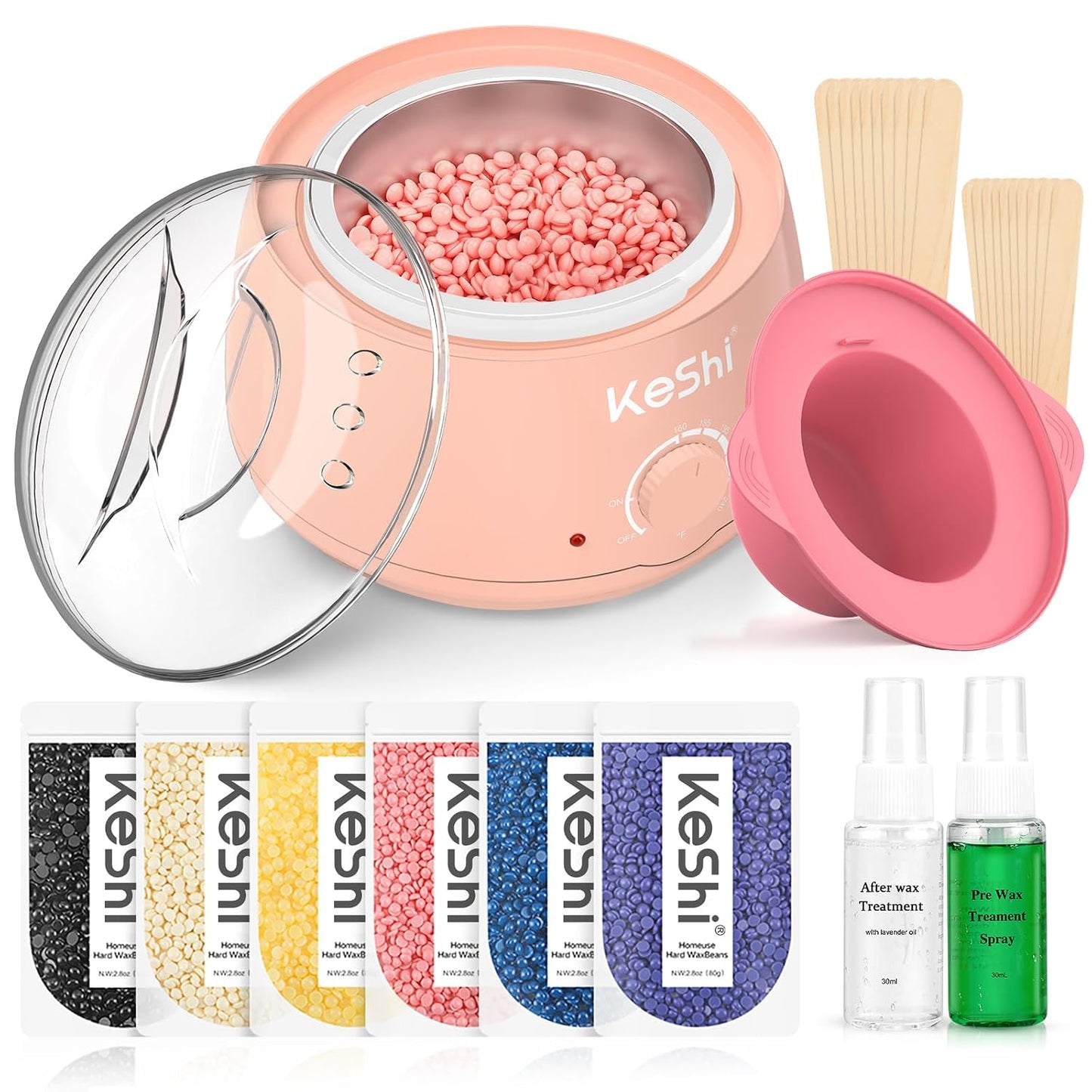 KeShi Waxing Kit, Painless Hair Removal Wax Warmer with 6 Bags Hard Wax Beans for Full Body, Legs, Face, Eyebrows & Bikini— Ideal for Both Women & Men