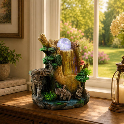 Indoor Tabletop Water Fountain with LED Light, Resin Rock-Look Waterfall Decor, Feng Shui Inspired Zen Fountain for Desk, Office, Bedroom, Living Room & Meditation Space (9" Cascading Rock)