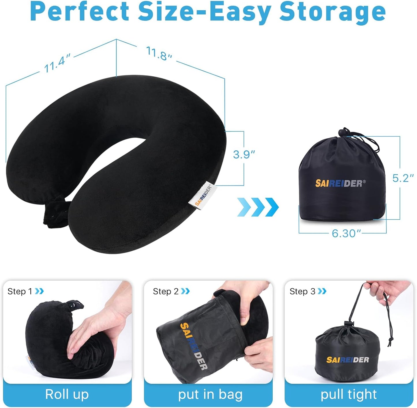 SAIREIDER Neck Pillows for Travel-Head Neck Support Travel Pillow for Traveling, Car, Home, Office Adjustable(Navy Blue)