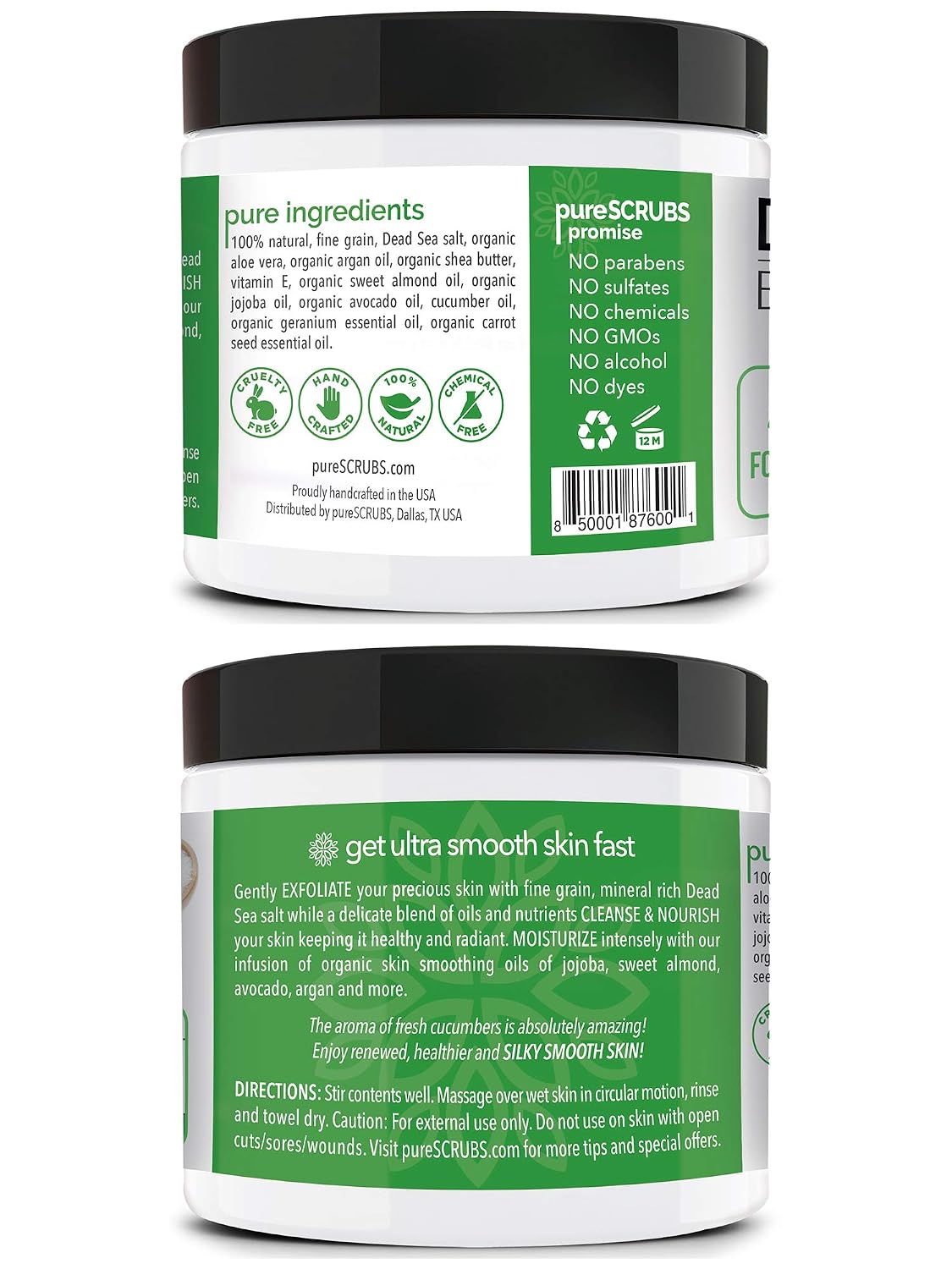 pureSCRUBS Premium Cucumber Body Scrub Set, Exfoliating Dead Sea Salt Scrub