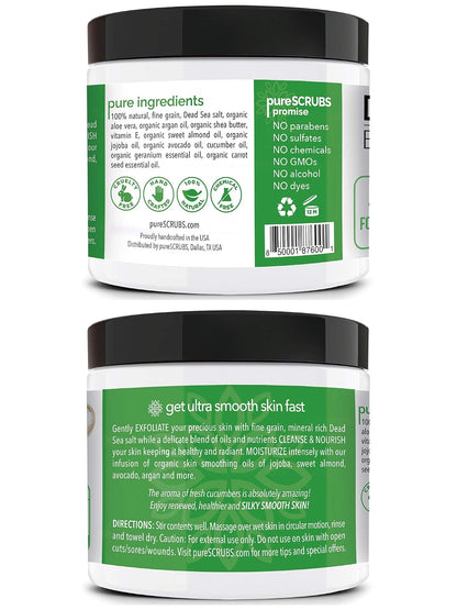 pureSCRUBS Premium Cucumber Body Scrub Set, Exfoliating Dead Sea Salt Scrub