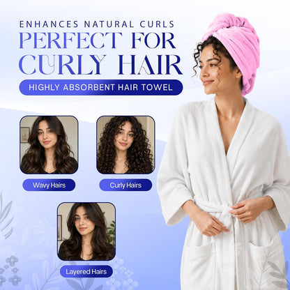 Lili&James 100% Cotton Hair Towel Wrap for Women & Kids – 420 GSM Quick Dry Hair Turban with Double Button Loop, Anti Frizz Non Microfiber Hair Drying Towel for Curly, Long & Thick Hair (Lilac)