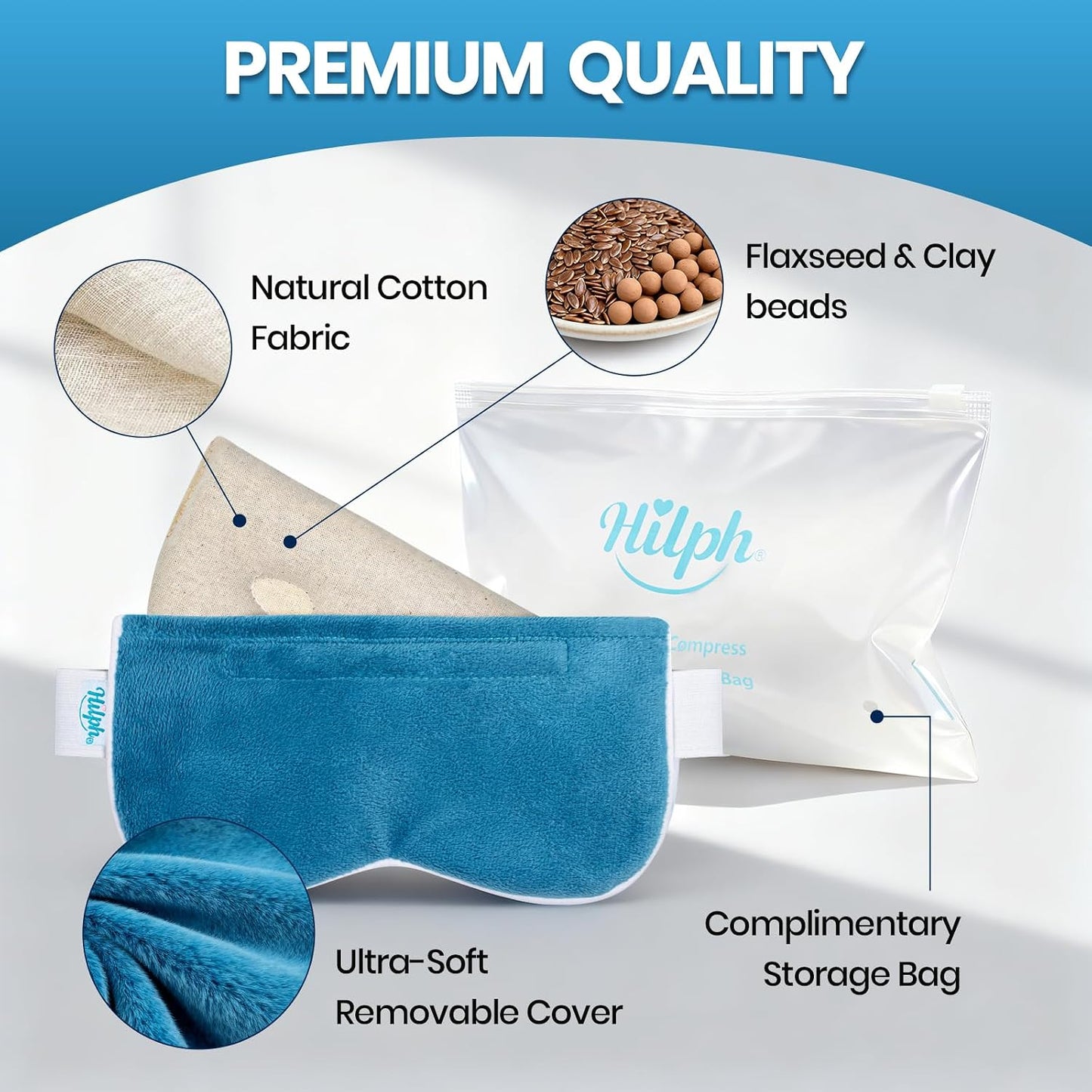 Hilph Heated Eye Mask for Dry Eyes, Microwave Activated, 3D Contoured | Flaxseed & Clay Beads Filling, Moist Heat Compress, Relieves Eye Fatigue & Stye Discomfort, Relax for Sleep, Washable Cover
