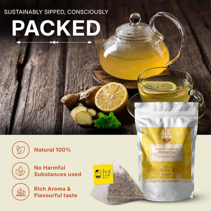 Lemon Ginger Green Tea 100 gm/3.5 oz, Natural Herbal Infusion, 50 Tea Bags