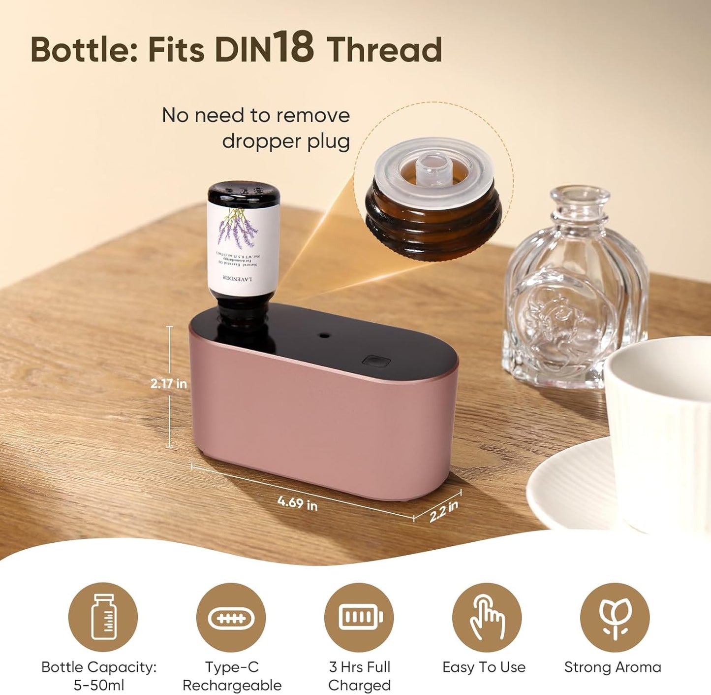 Waterless Diffuser for Home Essential Oil Diffuser, Aromatherapy Diffuser, Portable Scent Diffusers, 3 Mist Modes, Cycle Start for Bedroom, Office Studio 350-700 sq. ft Black