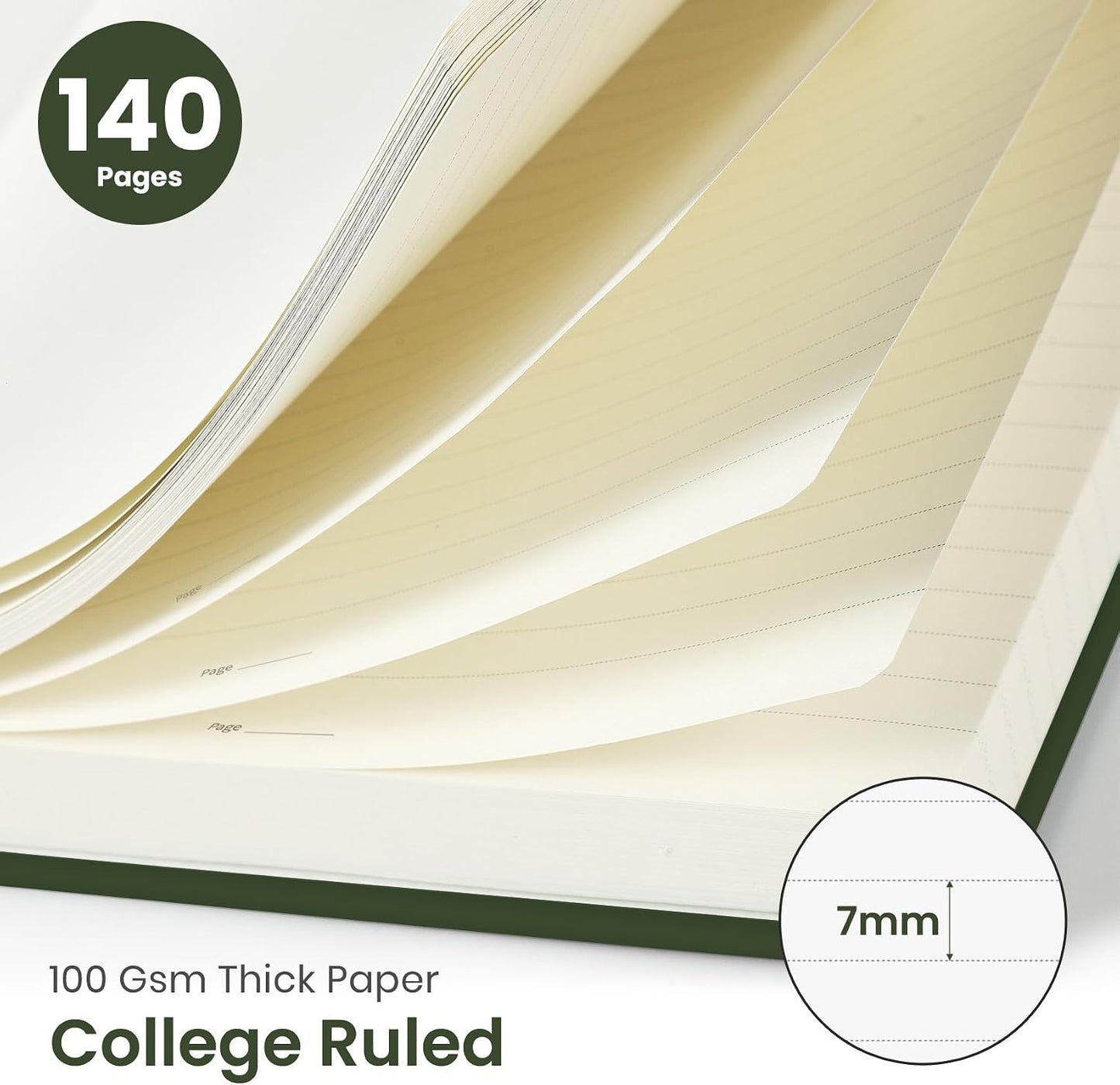 Taja Lined Spiral Journal Notebook for Women & Men, 140 Pages, College Ruled Hardcover Notebook for Work & Note Taking, Journals for Writing, A5(5.7" x 7.9") - Green