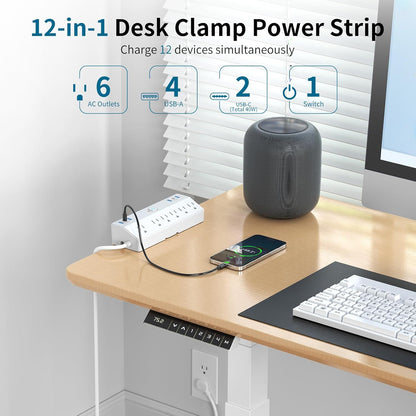 Desk Clamp Power Strip 10FT, 40W Total Fast Charging Station, Black