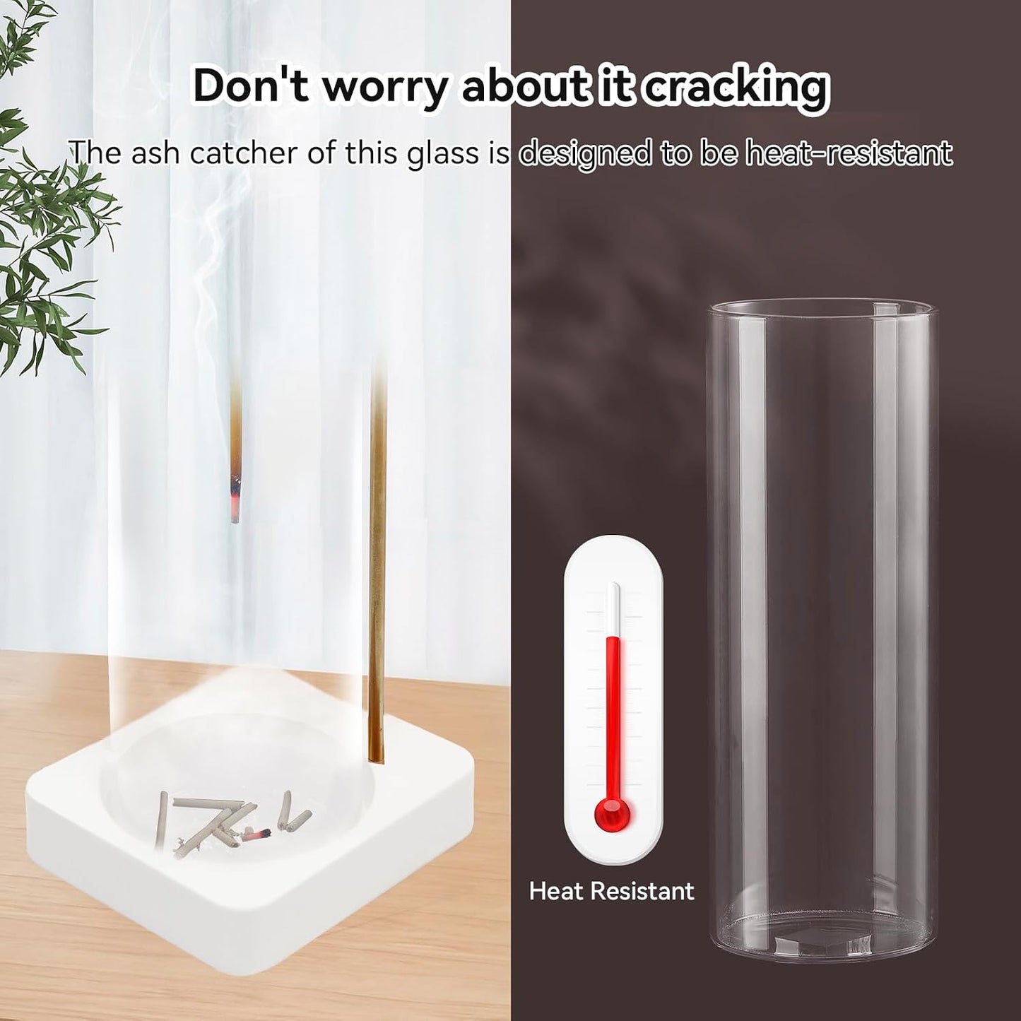 1 Pack Incense Holder for Sticks, Insence-Stick Holder Ash Catcher with Removable Glass [Anti-Ash Flying], Mess-Free Incense Burner Holder, Perfect for Meditation Yoga Relaxation, Home Decor