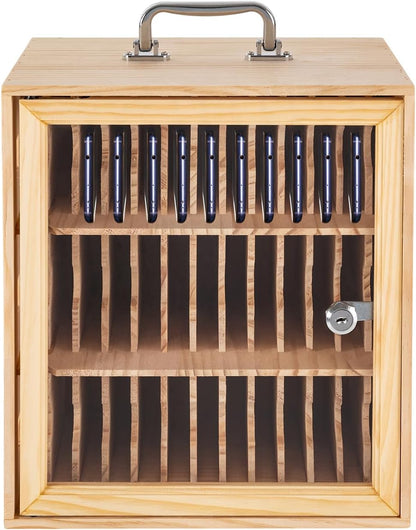 36-Slot Solid Wood Mobile Phone Storage Box, Multi-Slot Lockable Cell Phones Cabinet Wall-Mount& Desktop Phone Holder for School Office
