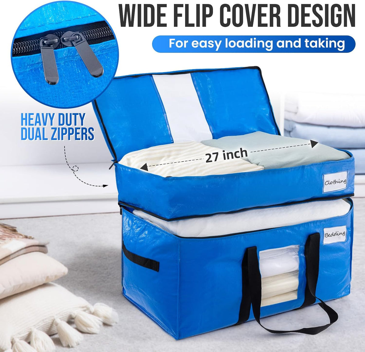 TAILI Blue Extra Large Moving Bags,Storage Bags with Visible Window