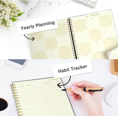 AuroPlanner Undated Daily Planner To Do List Hourly Schedule 2028 2027 2026 Calendar & Holiday Habit Tracker 180 Pages Letter Size 8.5" x 11" Sheets Hardcover Spiral Bound Notebook (Red)
