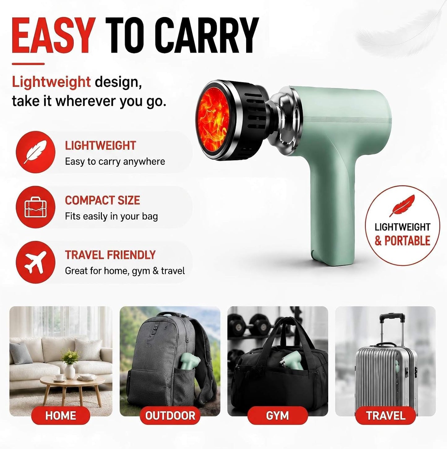 Massage Gun with Heat, Powerful Warming Massage, Home & Travel,Green