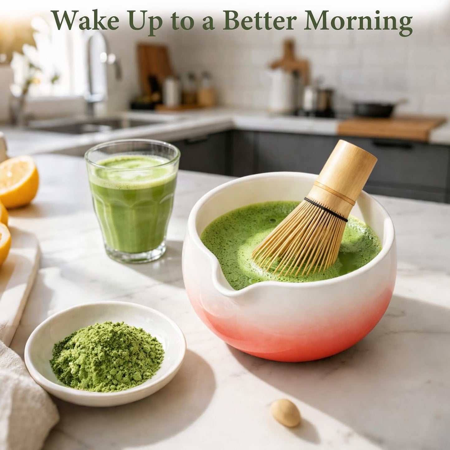 Matcha Whisk Set, Ceramic Matcha Set Includes Bowl & Holder, Bamboo Whisk (Chasen), Scoop, Spoon and Sifter, 6PCS Matcha Kit Covers Everything Needed for Making Matcha (Green)