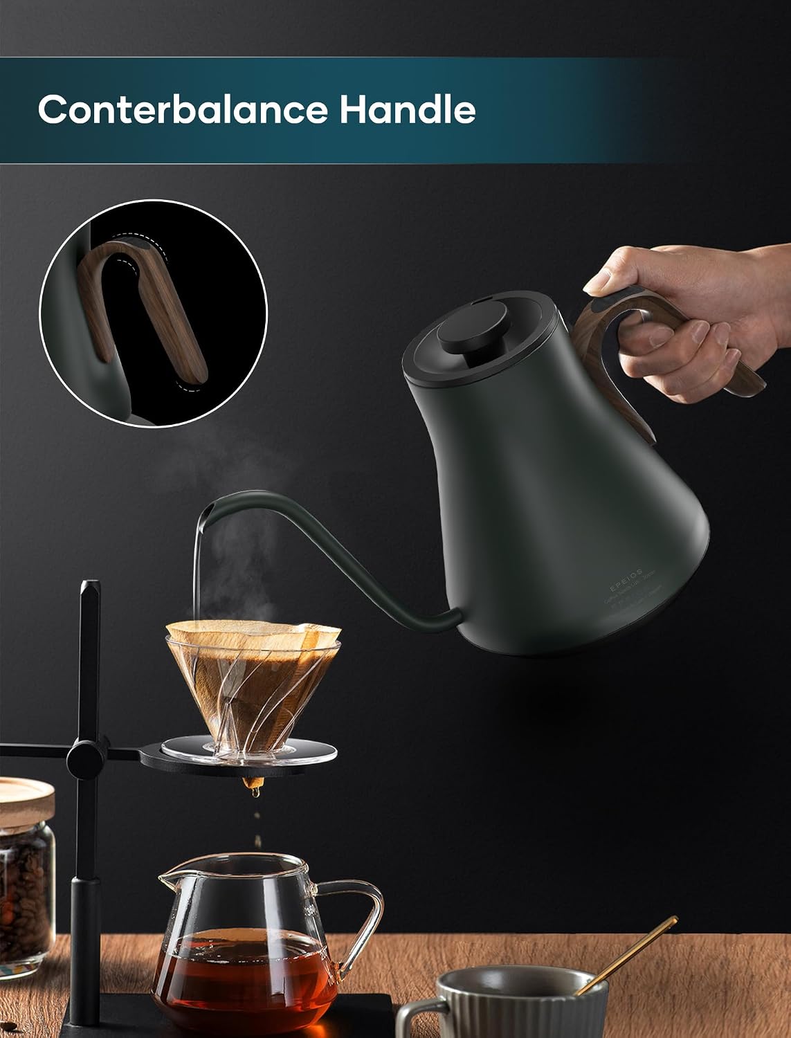 INTASTING Gooseneck Electric Kettle with ±1℉ Temperature Control 0.9 Liter